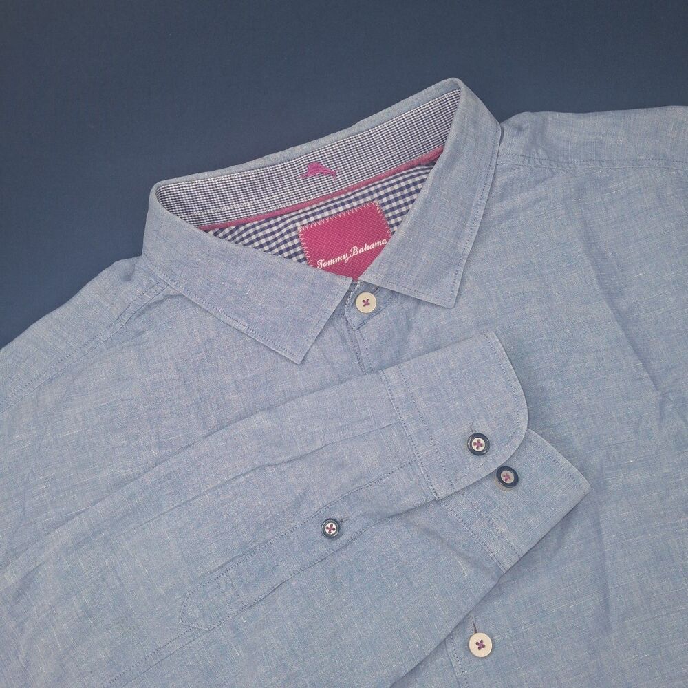 Tommy Bahama Mens Button Up Long Sleeve Linen Chambray Shirt Mens XL